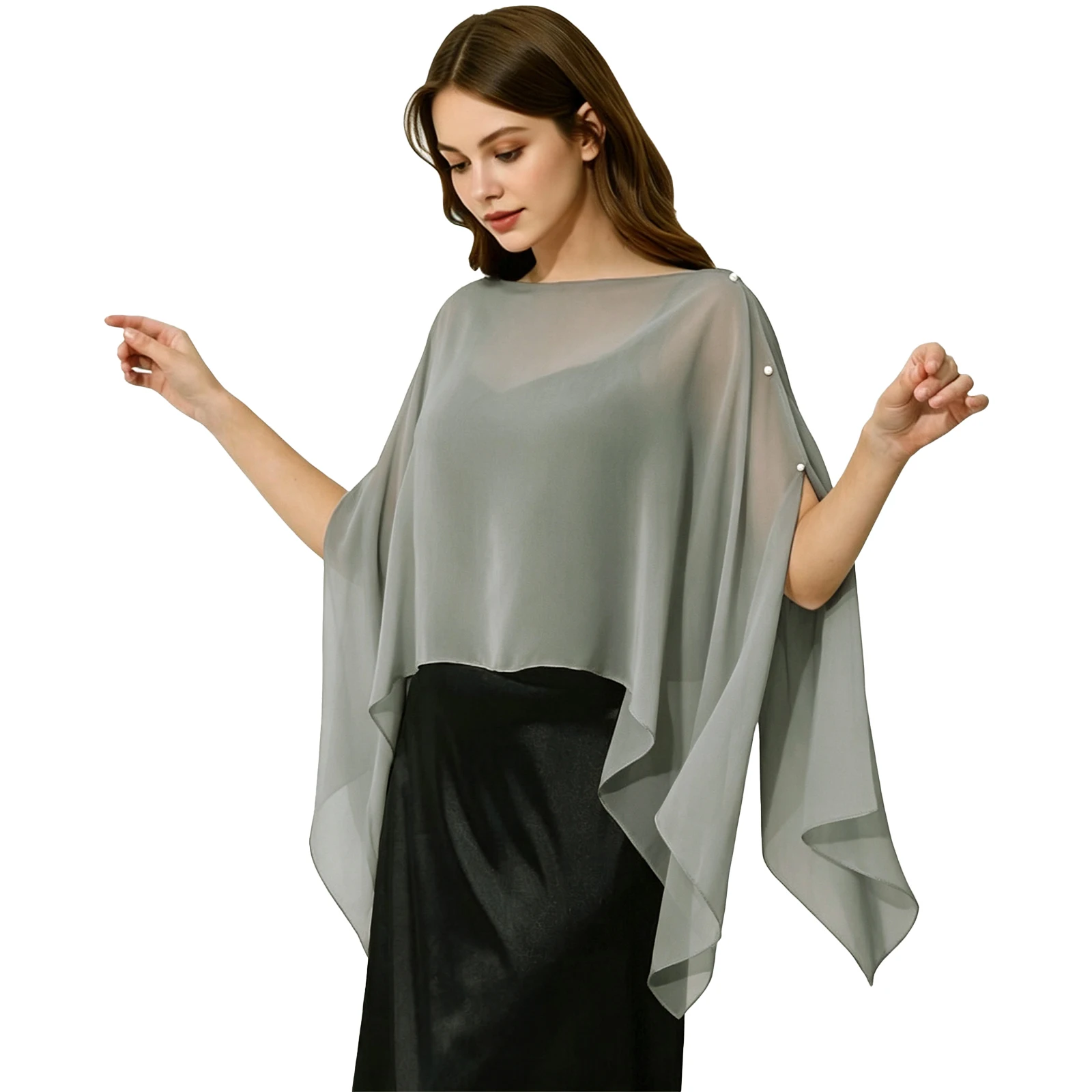 Women Sheer Loose Asymmetrical Hem Cape Shawl Wraps Casual Costume Accessory for Wedding Party Outing
