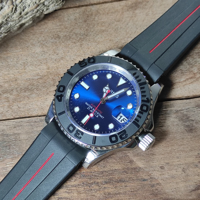 ساعة كوارتز Mingshi Yacht Jinggong لحركة 2315 مقاومة للماء وقوية ومضيئة للرجال شريط سطحي أزرق رياضي خارجي