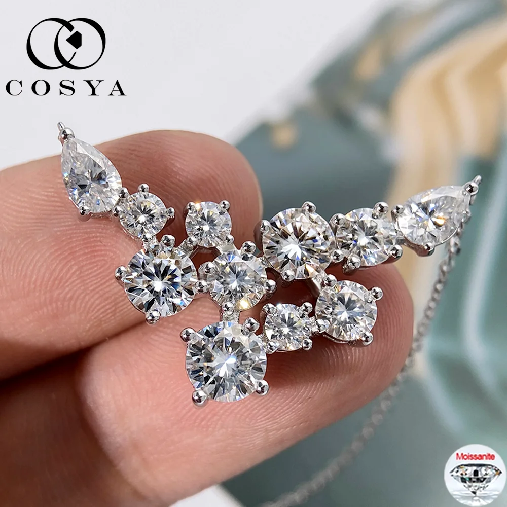 

COSYA 4,8 карата, полное муассанитовое ожерелье для женщин, сверкающее серебро 925 пробы, D-цвет, лабораторное ожерелье с бриллиантовым кулоном, вечерние свадебные украшения