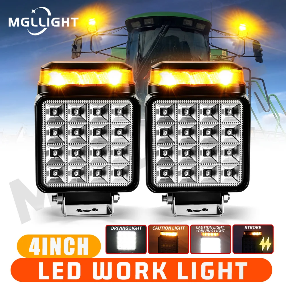 

HL 4 Inch Square Flood LED Work Light Strobe Warning Light for Excavator Forklift Tractor ATV UTV Truck Engineering off-road use