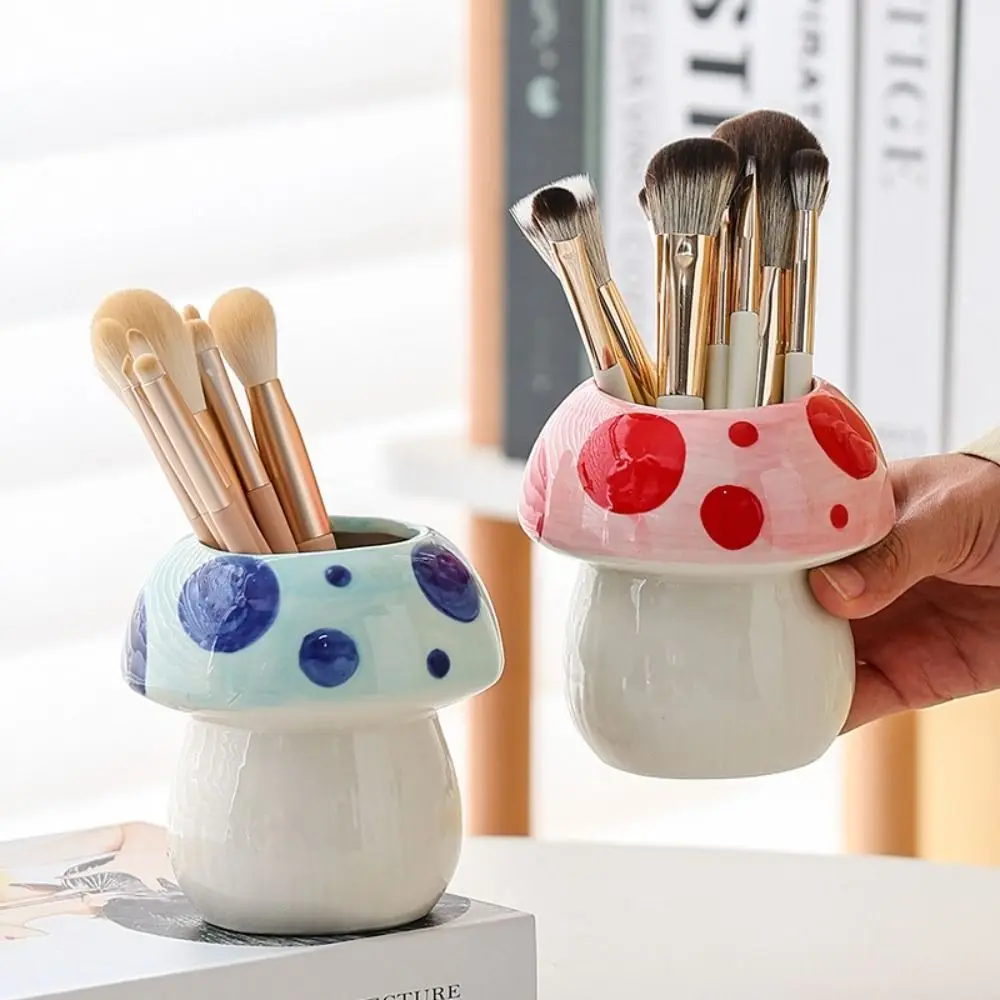 

New Ceramic Pen Holder Mushroom Desktop Ornament Stationery Rack School Office