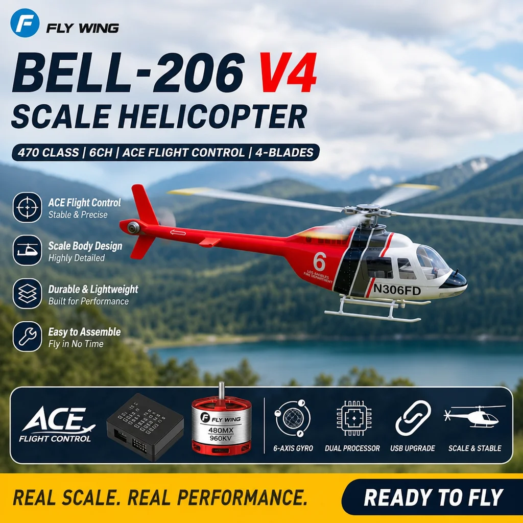 

FLYWING Bell 206 V4 470 Size RC Scale Helicopter – 4-Blade, 6CH with ACE Flight Controller