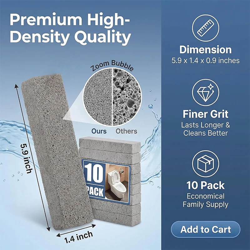 12Pcs 10 Pack Pumice Stones for Cleaning with 2 Handles – Heavy Duty Scouring Stick for Toilet Bowl, Rust, Hard Water & Stove –