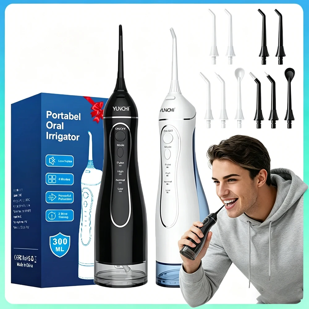

Yunchi Portable Cordless Water Flosser 300Ml Oral Irrigator 4 Cleaning Modes Waterproof Rechargeable 4 Nozzles Gum Care