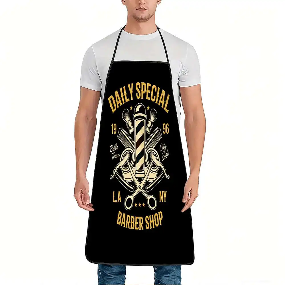 1 Piece Daily Special Offer Barber Shop Themed Apron, with Rotating Light Pole, Cross-Shaped Scissors and Comb, Hairdressing Tool Design Apron, Unisex, Perfect for Crafts, Baking, Painting, Kitchen and Household Cleaning, Home Cooking, Chef, Waiter, Cafe, Barbecue Restaurant Apron, 21.7× 28.7inch , Perfect Holiday Gift Idea for Family and Friends