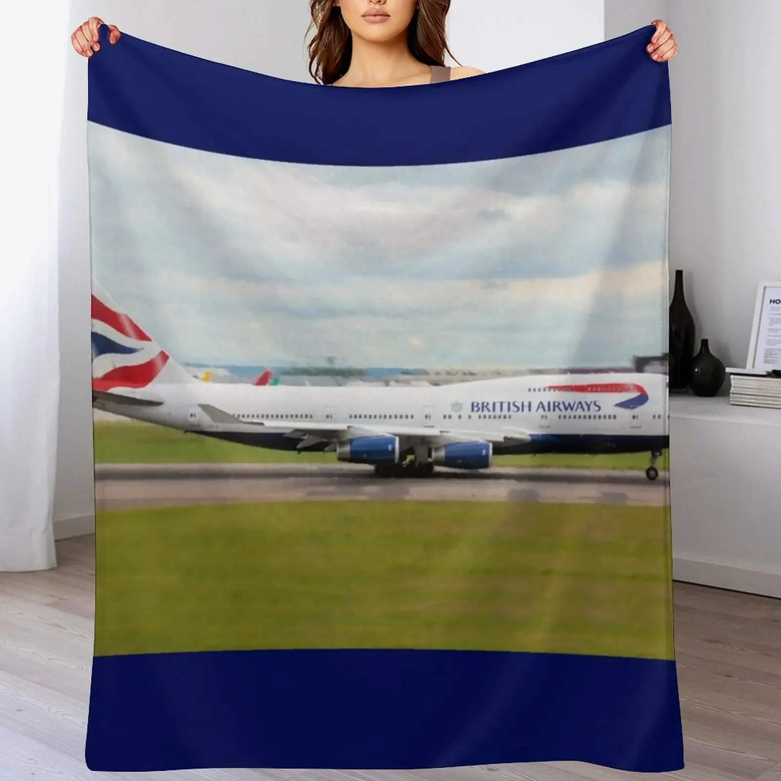 

British Airways 747-400digital painting Throw Blanket For Sofa Thin Hair Sofa Luxury Blankets