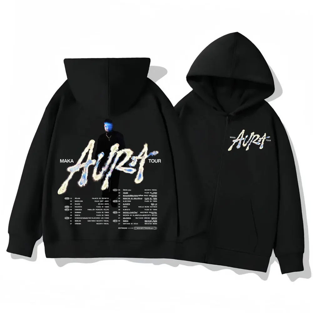 

Rapper Maka Aura Tour 2025 Zipper Hoodies Men Women Hip Hop Vintage Zip Up Sweatshirts High Quality Fashion Oversized Pullovers