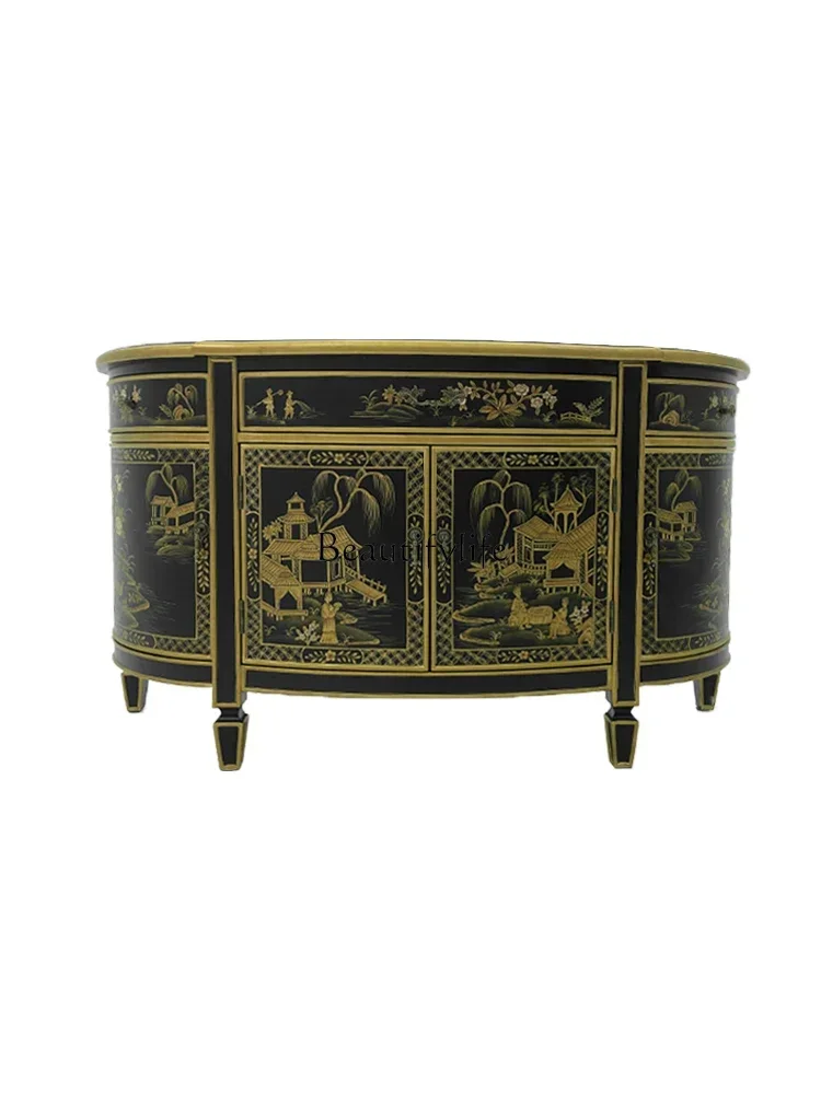 FGEuropean luxury entrance cabinet, French hand-painted gold and silver foil flower and bird Chinese style decorative cabinet