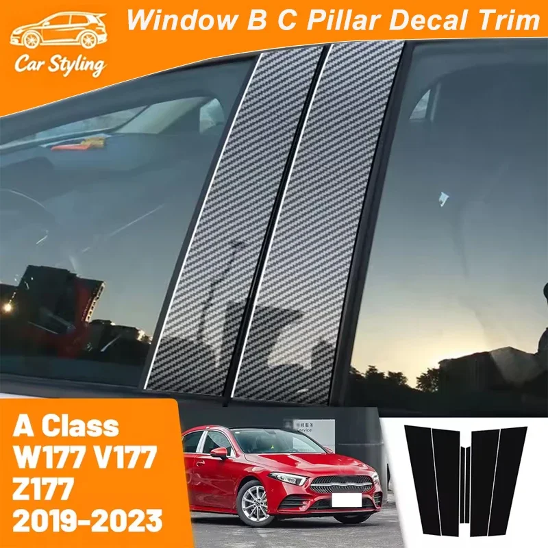 

For Mercedes Benz A Class W177 V177 Z177 2019-2023 2020 Carbon Fiber Window Door Column Deal B C Pillar Post Cover Trim Sticker