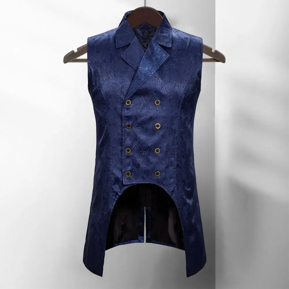 Men Vest Retro Sleeveless Slim Fit Mid Length Vest Lapel Double-breasted Split Hem Loyal Gentlemen Medieval Waistcoat