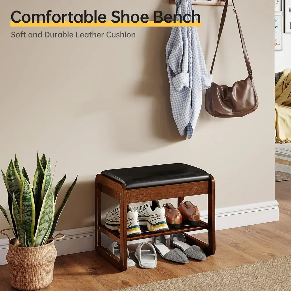 2-stufiger Schuhregal-Organizer aus Holz mit Kissen für Eingangsbereich, Schmutzfänger, Flur, Schrank und Haustür