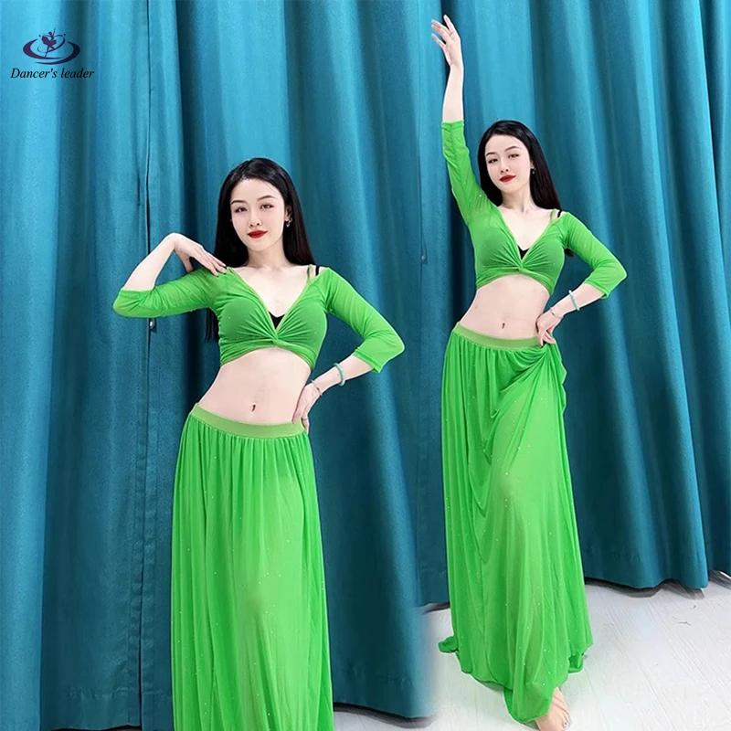 Belly Dance Competition Women's Clothing, Eastern Dance Performance Costumes, Non Split Silver Mesh, Versatile Clothing