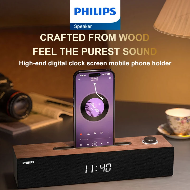 Philips SPA3809 Speaker Wireless Bluetooth 5.3 Small Portable Desktop Loudspeaker Box Subwoofer Knob Control Time Display Audio