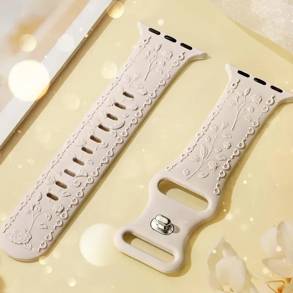 حزام منقوش لساعة أبل 42 مللي متر 44 مللي متر 45 مللي متر 41 مللي متر 40 مللي متر 49 مللي متر سيليكون الأزهار سوار كوريا سلسلة 8 9 7 SE 4 5 6 الترا 2