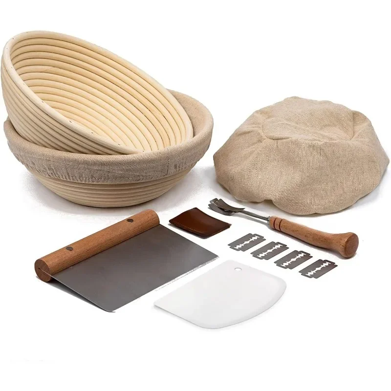 

Sourdough Proofing Set, Sourdough Bread, 2 Rattan 9 Inch Banneton Baskets, 2 Basket Covers, Metal Scraper, Plastic Scraper