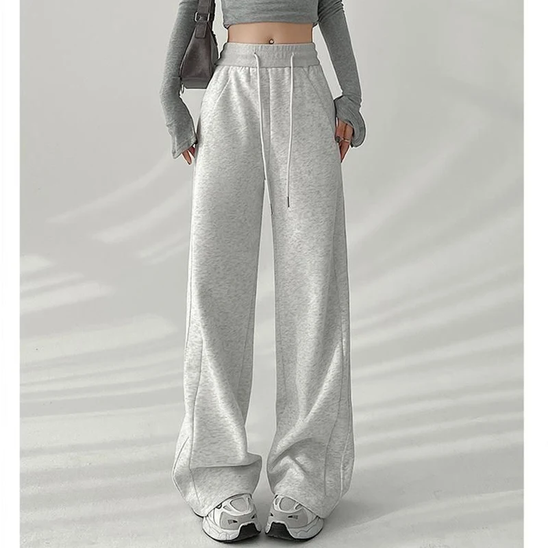 أزياء المرأة عارضة عالية الخصر Sweatpants الفتيات مريحة فضفاضة تناسب السراويل سيدة الكلاسيكية الكورية واسعة الساق السراويل