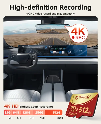 Imagen 2 del producto Tarjeta de memoria ORICO microSDXC UHS-I de 64 GB, 180 MB/s, recificación 4K UHD, U3, Class10, V30, A1, Micro SD para cámara de acción, cámara de salpicadero
