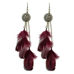 Vintage Fashion Color Feather Long Earrings Women Bohemian Style Beach Vacation Pendant Earrings Jewelry Accessories Wholesale