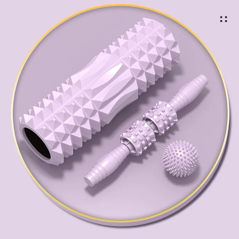 1Set 3-in-1 Yoga Foam Roller Set 33cm Textured Massage Stick Spiky Massage Ball for Muscle Recovery Trigger Point Deep Tissue