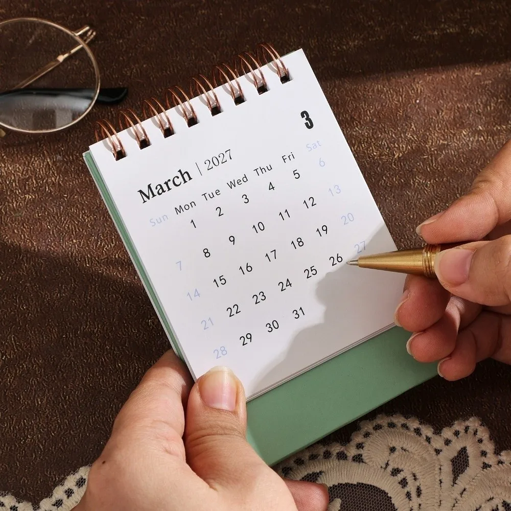 Vertical 2027 Mini Calendar Gold-stamped Thick Paper Gold Foil Spiral Calendar English Memo Calendar Desktop Decoration