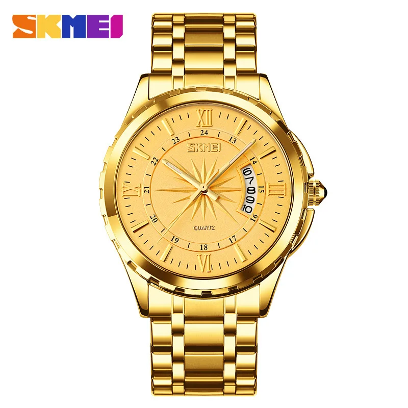Skmei 9069Men's Luminoso Calendário Único Relógio de Negócios Masculino Cinto de Aço Requintado Relógio de Quartzo À Prova D 'Água