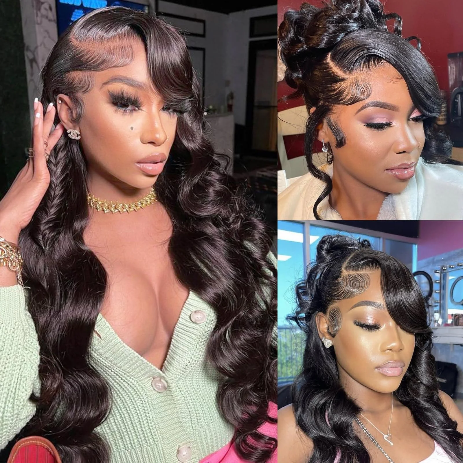 CUEKI Chemical Fiber Wig 13x 4 Front Lace Wig Body Wave Non-adhesive Pre-elastic Lace Front Wig Suitable For Female 200 Density Loose Wave Synthetic Front Lace Wig With Baby Hair 26 Inches (Black)
