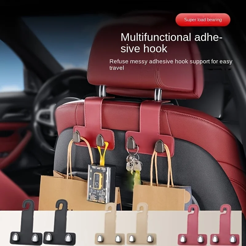 Car Seat Back Double Hook Pu Leather Multifunctional Storage Hook Strong Load Bearing Capacity Car Interior Accessories