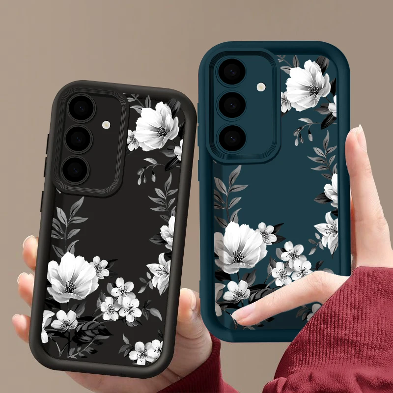 Black-white Flower Case For Samsung Galaxy S25 S24 S23 S22 Ultra S21 S20 FE A14 A15 A16 A25 A26 A34 A35 A36 A54 A55 A56 5G Capa - náhled 5