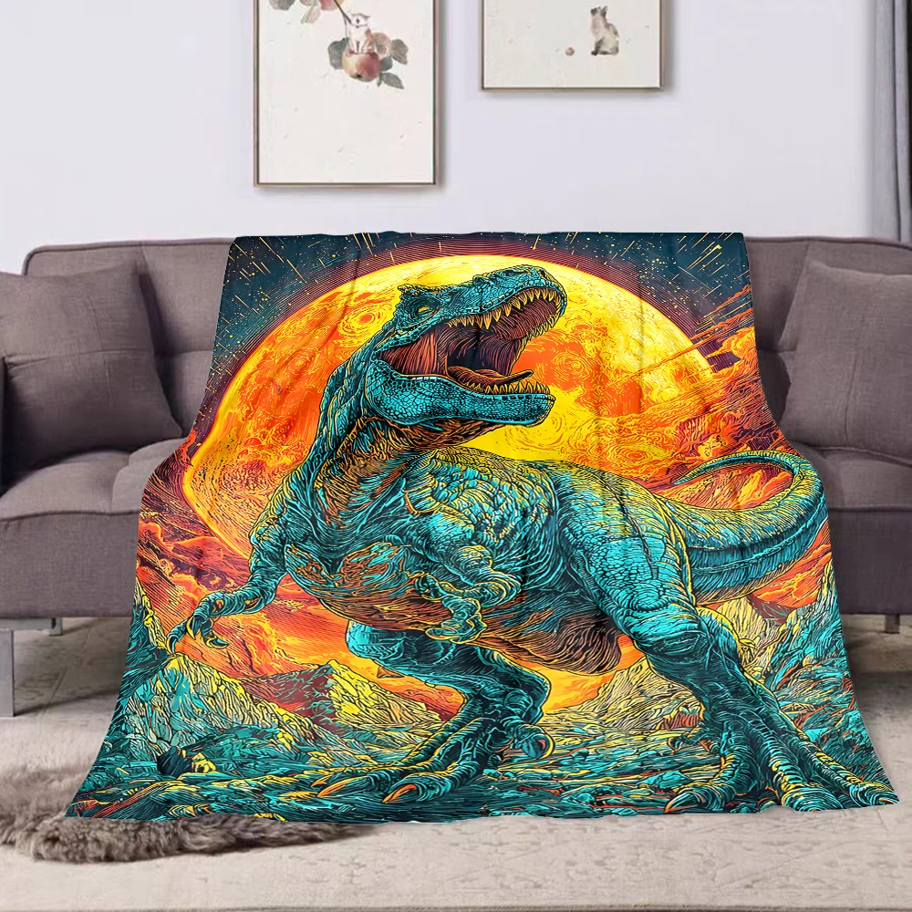 

1PC Dinosaur roaring before red planet printed blanket all seasons multi-purpose blanket suitable for sofa, camping, travel, car