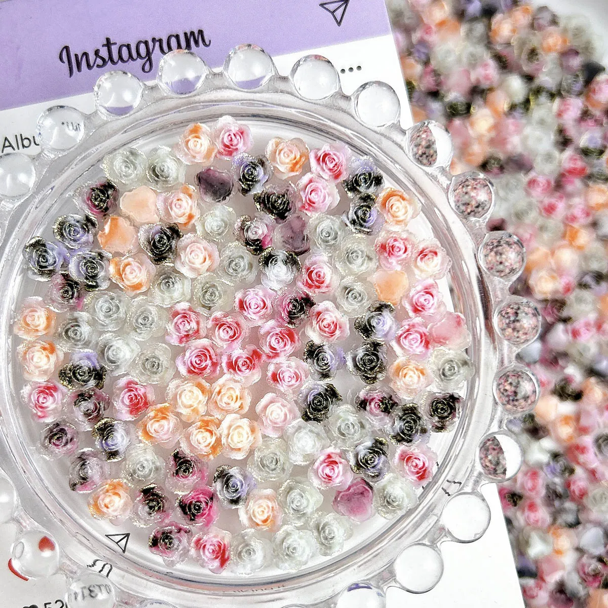 Adornos artísticos de resina para uñas, rosas de colores de ensueño, brillantes y finos, flores dulces simuladas en 3D, dijes para uñas, suministros para uñas de hadas DIY