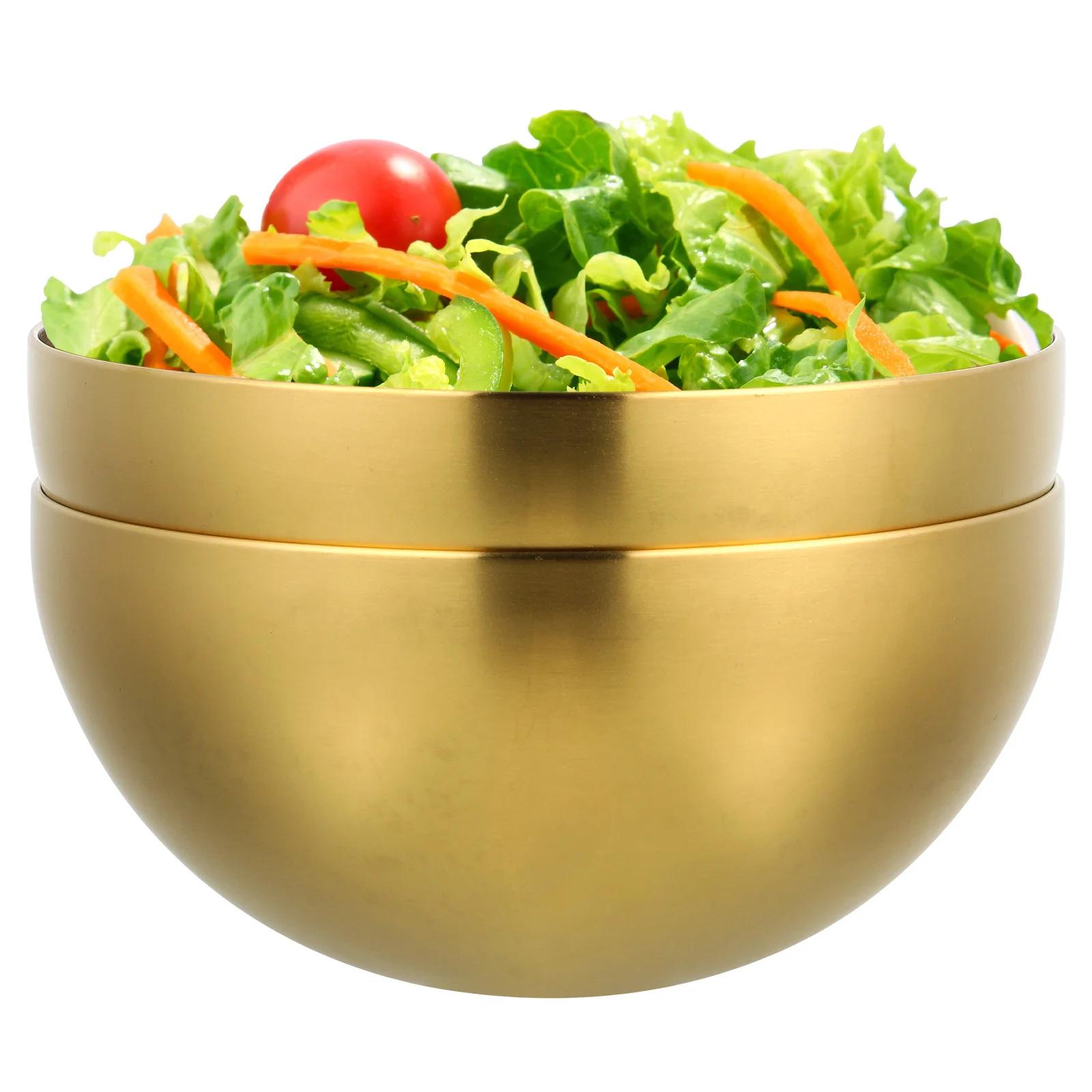 

2pcs 15cm Golden Salad Bowls Stainless Steel Kitchen Prep Containers Fruit Vegetable Noodle Rice Bowl Storage