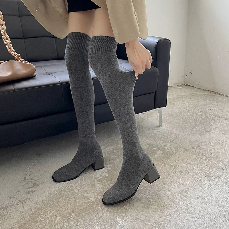 

Women Mid Heels Long Sock Boots Fashion Comfortable Shoes for Woman Designer Elegant Winter New Trends Shoes 2025 Fad Knee Boots