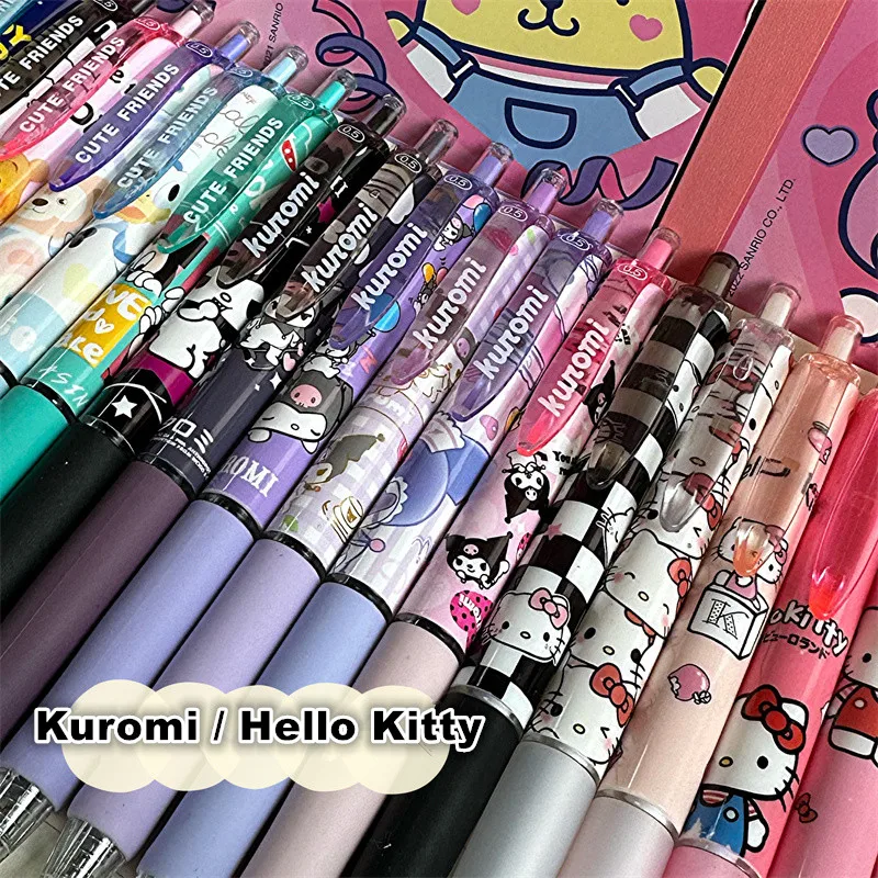 6Pcs/Set Kawaii Sanrio Kuromi Hello Kitty 0.5mm Gel Pens Set Cute Black Pen Cartoon School Student Stationery Supplies Gift