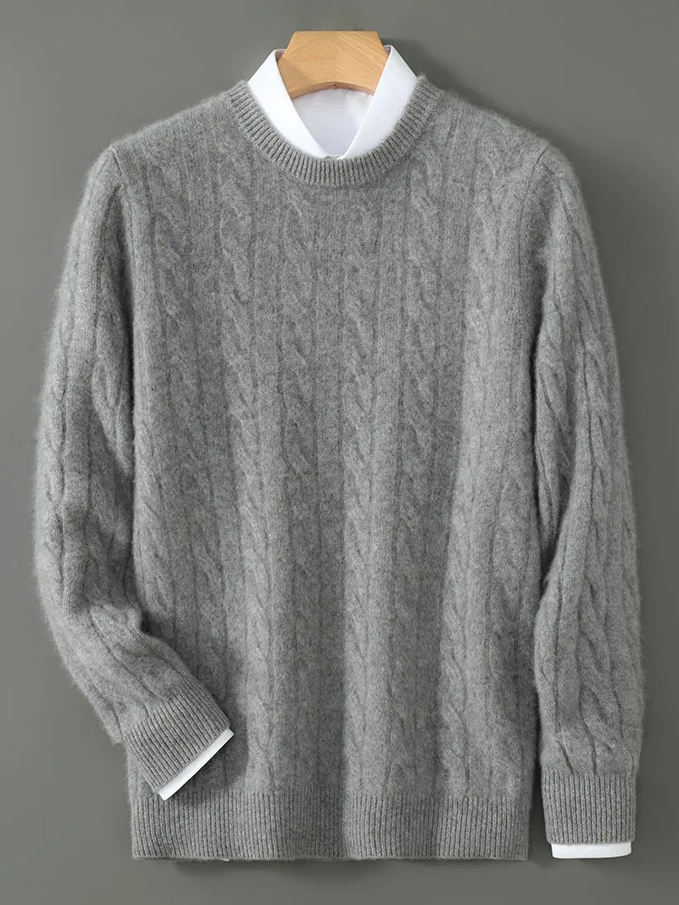 

Мужской осенне-зимний повседневный модный мягкий удобный вязаный свитер с круглым вырезом из 100% мериносовой шерсти