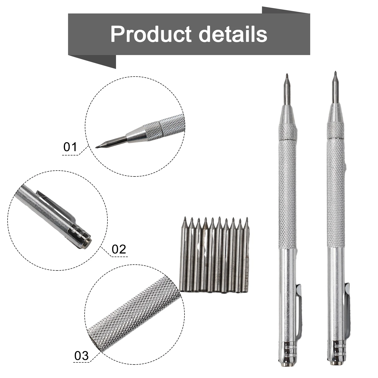 Strumento manuale penna Scriber punta in metallo duro acciaio inossidabile carburo di tungsteno 10 pezzi di ricambio per incisione lamiera