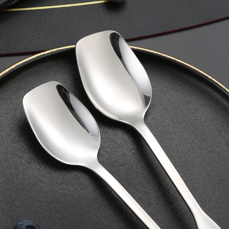 304 Stainless Steel Square-headed Spoon Long Handle Western Dining Teaspoon Coffee Dessert Spoons Silver Tableware - Image 4