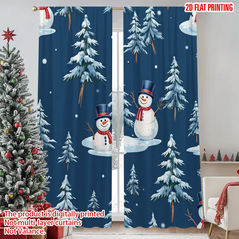 

2pcs 2D flat printing Christmas Scene Curtain snowman Machine Washable Polyester Without Electricity Birthday Party Use for