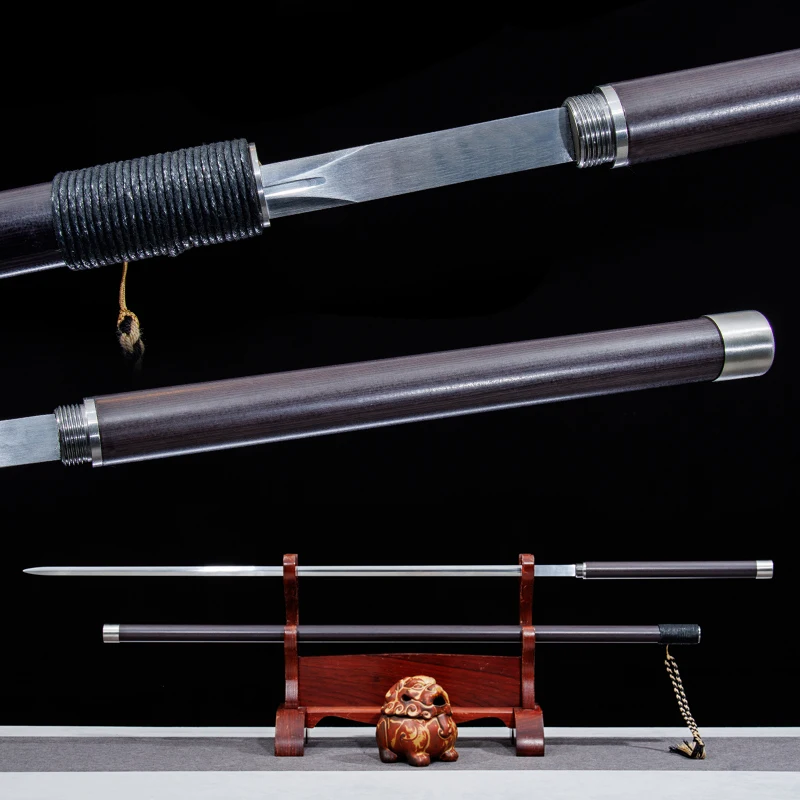 Chinese Jian Walking Stick Sword High Manganese Steel Blade Real Full Tang Training Staff Catana Black Samurai Katana Home Decor