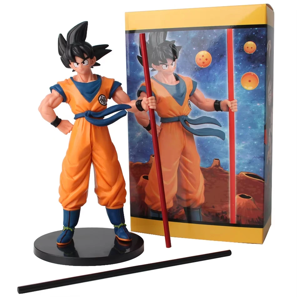 Figurine d'action Son Goku Dragon Ball de 22 cm avec bâton de puissance, en PVC, peinte à la main, objet de collection, décoration de bureau ou de voiture