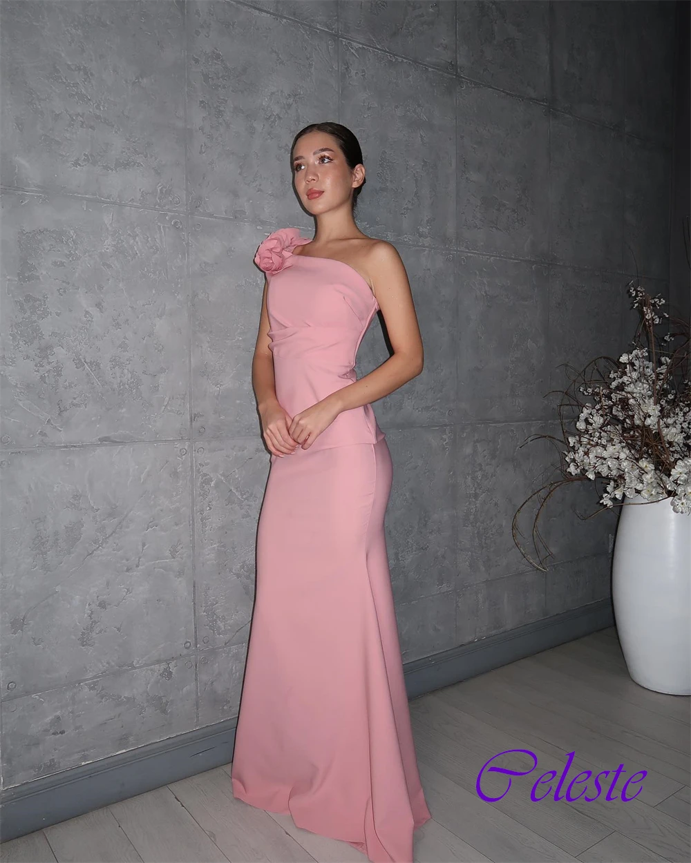 Vestido de noche de sirena de Jersey elegante personalizado con un hombro, vestidos de fiesta clásicos con flores, vestidos para ocasiones especiales con temperamento