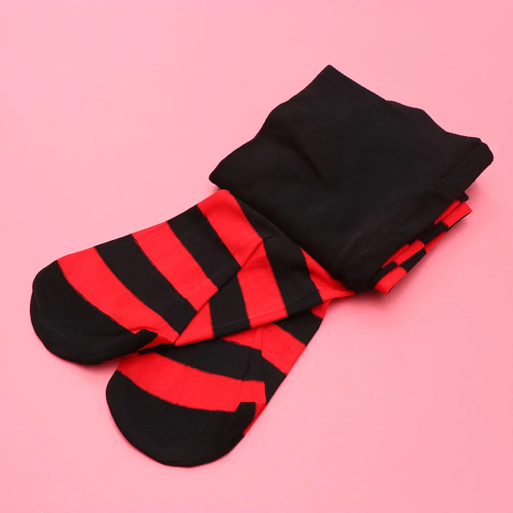 

2Pairs Red Black Striped Socks Festive Christmas Knee High Stockings Holiday Party Cosplay Costume Accessories Warmers