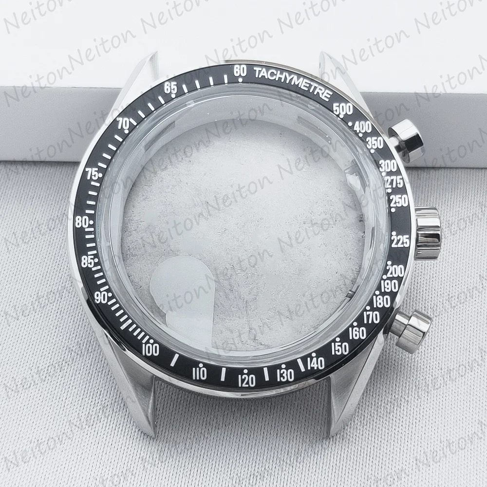 For VK63 Moon Watch 39.7MM Case Moon Pattern Back Chronograph Stainless Steel Metal Material Fits Speed Master Watch Cases Parts