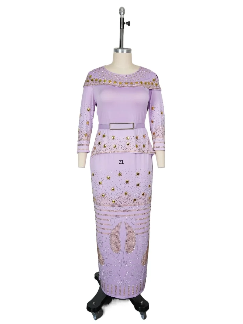 

2025 African Party Dresses for Women Dashiki Diamond Bodycon Maxi Long Dress Elegant Turkey Muslim Wedding Evening Gown
