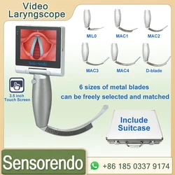 3.5 Inch High Resolution Touch Screen Anesthesia Digital Video Laryngoscope 6 Size Reusable Sterilizable Blades Suitcase Include