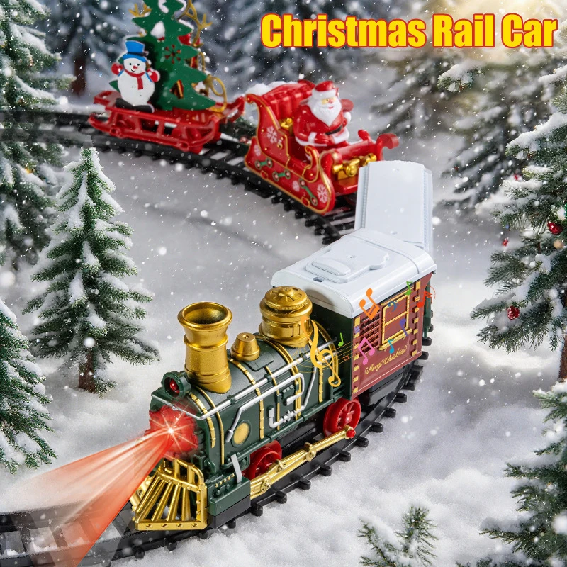 Electric Train Toy Christmas Train Engine Railway Music Santa Claus Snowman Track Set Decor Model Party Toys For Children Gift