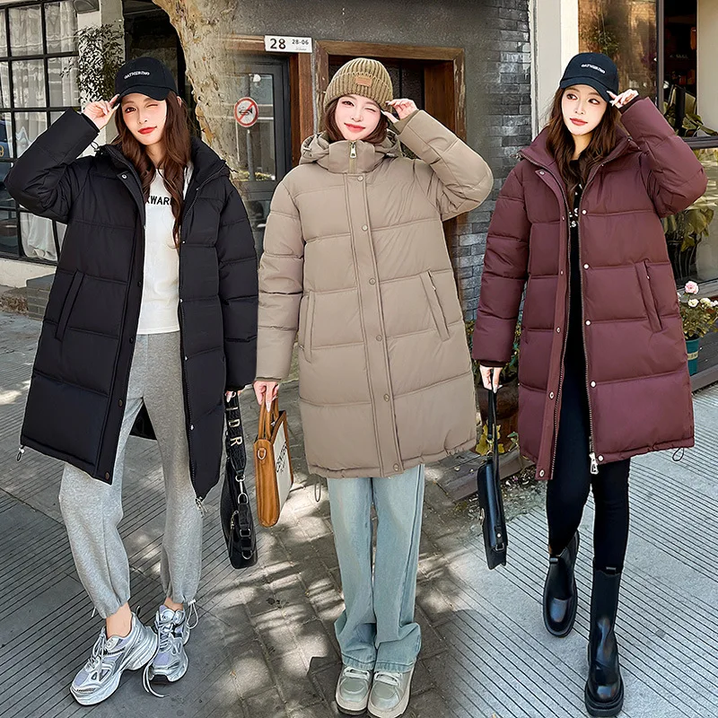 Parkas Women Mid Length Coats Hooded Zipper Jackets Thick Warm Y2k Streetwear Elegant Casual Jacket Work Coat Autumn Winter 2025