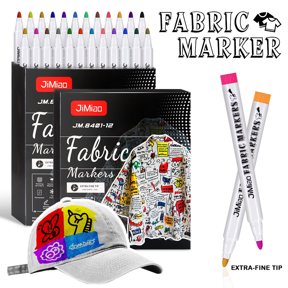 12/24 Colors Fabric Markers Pen Waterproof Colorfast DIY Clo