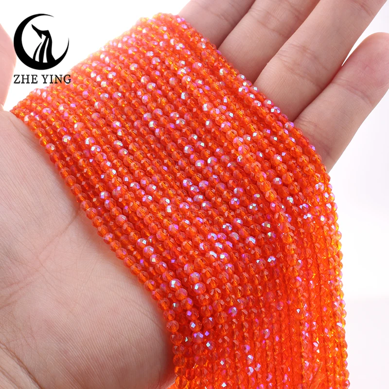 

2mm Faceted Orange Yellow Plated AB Beads Crystal Glass Beads for Jewelry Making Bracelet DIY Accessories 50 Strands/lot