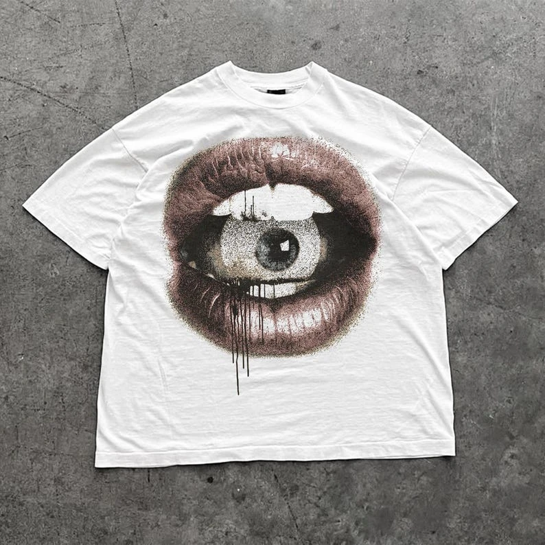 Big Lips Y2k Mouth T Shirt - Grillz White T Shirt - Unisex Y2k Shirt- Streetwear T Shirt