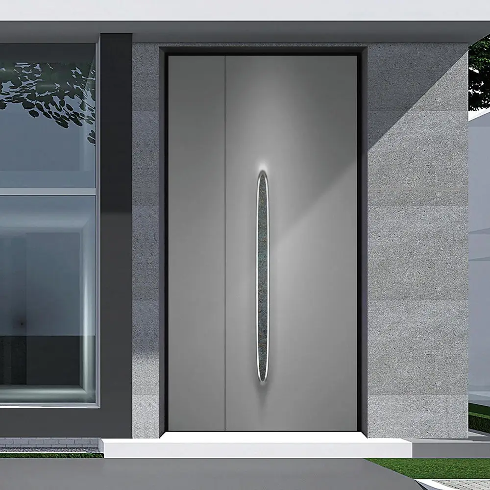Fashion Design Grey Stripes Aluminum Alloy Entrance Door Durable Apartment Hinged Doors High Quality Finished Security Doors
